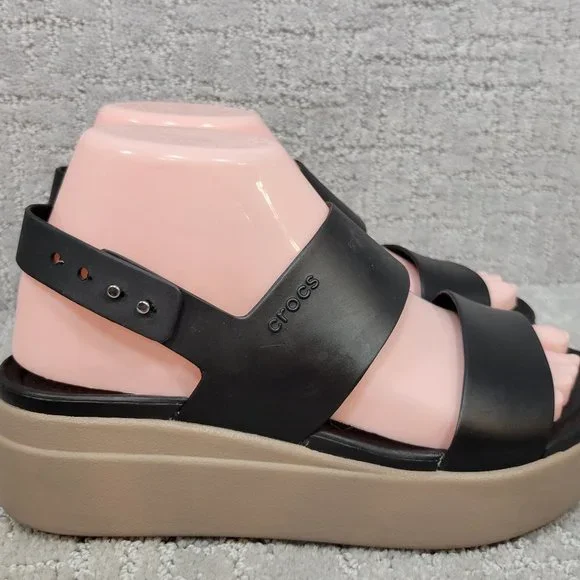 Crocs Brooklyn Womens Size US 7 Black Low Wedge Open Toe Strappy Sandal - Picture 3 of 11